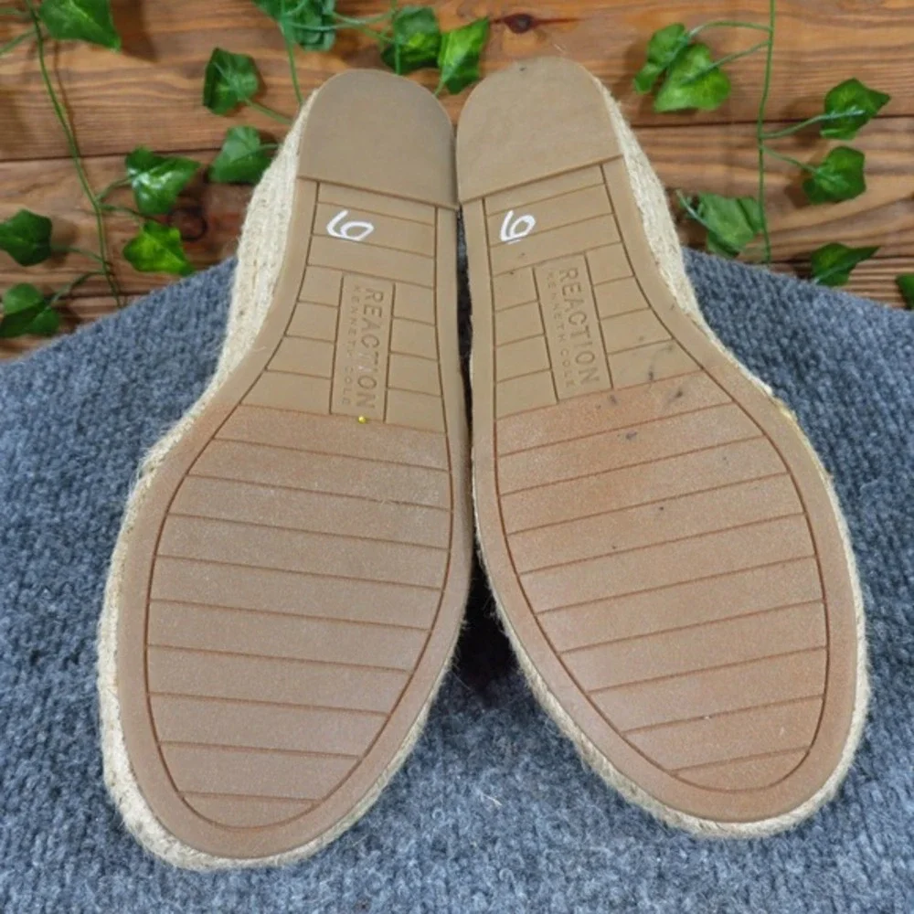 Kenneth Cole Reaction Clo Women‎ 6 Black Faux Leather Espadrille Wedge Flats